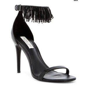 Rachel Zoe EMINA Fringe Stiletto Heeled Sandals in Black Size 8